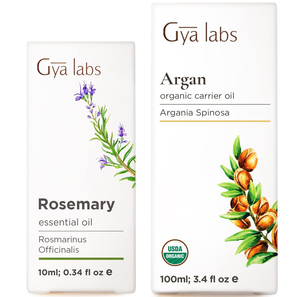 Argan Oil for Hair (3.4 Fl Oz) & Rosemary Oil for Hair (0.34 Fl Oz) Set - Aromatherapy Grade Essential Oils Set - Gya Labs