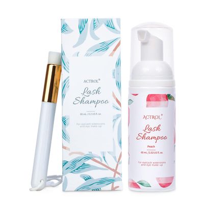 ACTROL Eyelash Extension Cleanser 60ML Natural Lash Extension Shampoo Peach Professional Eyelid Foaming Cleanser Paraben & Sulfate Free Non-lrritating with Salon and Home Care