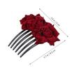 Uonlytech Black Hair Clips Bride Wedding Hair Comb, Rose Flower Hair Comb Floral Hair Clip Bridal Headpiece Floral Hair Accessories for Women Girls Bride, Wine Red Womens Hair Clips view 2