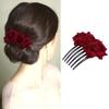Uonlytech Black Hair Clips Bride Wedding Hair Comb, Rose Flower Hair Comb Floral Hair Clip Bridal Headpiece Floral Hair Accessories for Women Girls Bride, Wine Red Womens Hair Clips view 3