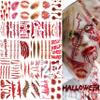VANTATY 215+ PCS 30 Sheets 3D Fake Scars Tattoo Temporary Halloween Makeup Kit, Fake Stitches Tattoos Cut Scary Face Wound Blood Chucky Scars Tatoos For Kids Women Men Boys Girls Zombie Sticker view 2