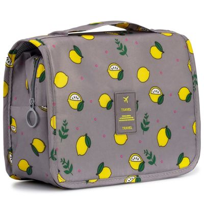 L&FY Hanging Travel Toiletry Bag Women's Cosmetic Organizer Makeup Pouch Men's Dopp Kits With Handle(Grey Lemon)
