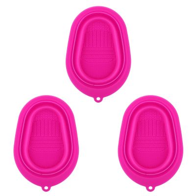 3 Pack Silicone Makeup Cleaning Brush Washing Pad Portable Foldable Makeup Brush Cleaning Bowl Organizer Travel(Rose red)