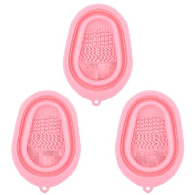 3 Pack Silicone Makeup Cleaning Brush Washing Pad Portable Foldable Makeup Brush Cleaning Bowl Organizer Travel(Pink)