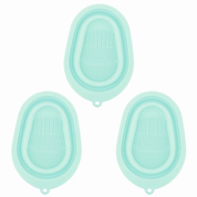 3 Pack Silicone Makeup Cleaning Brush Washing Pad Portable Foldable Makeup Brush Cleaning Bowl Organizer Travel(Green)