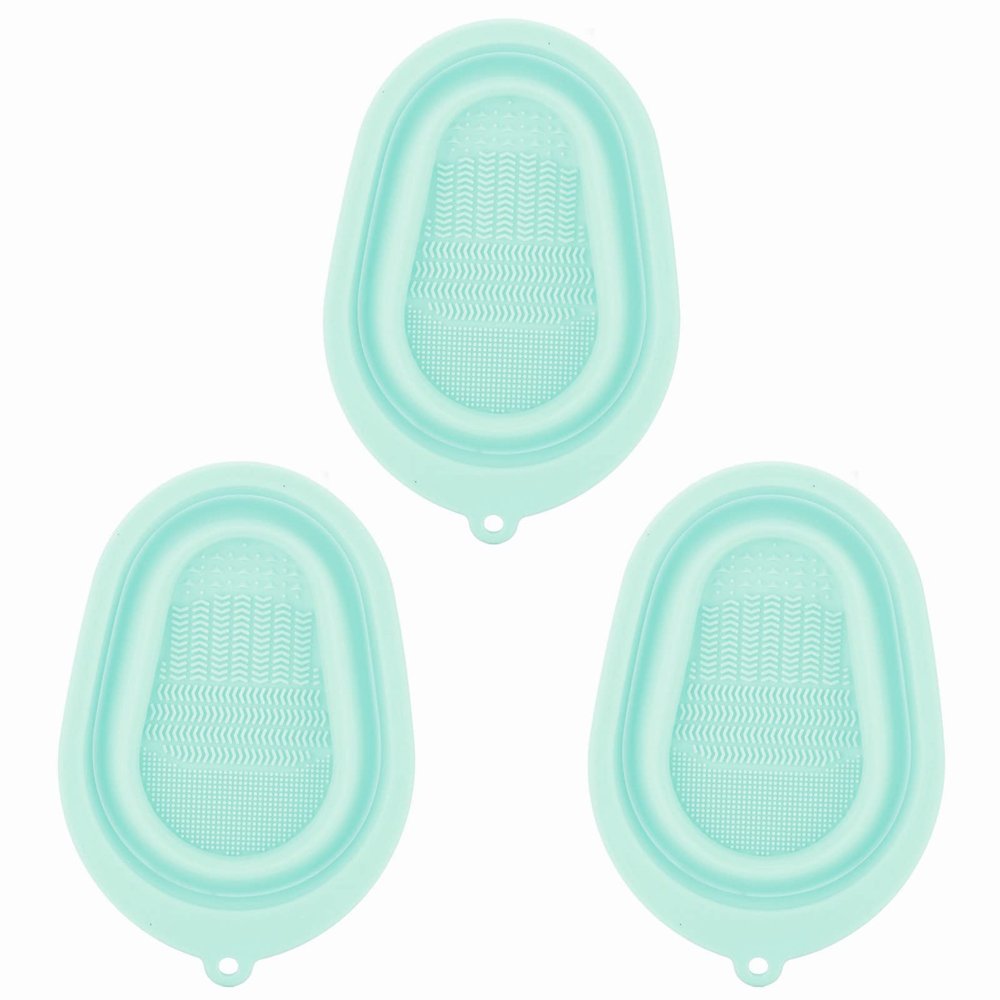 3 Pack Silicone Makeup Cleaning Brush Washing Pad Portable Foldable Makeup Brush Cleaning Bowl Organizer Travel(Green)