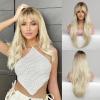 Honygebia Light Blonde Wig with Bangs - Ombre Platinum Blonde Wigs for White Women, Long Straight Wavy Synthetic Heat Resistant Hair, Natural Cute Wigs for Halloween/Christmas/Cosplay/Party view 1