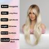 Honygebia Light Blonde Wig with Bangs - Ombre Platinum Blonde Wigs for White Women, Long Straight Wavy Synthetic Heat Resistant Hair, Natural Cute Wigs for Halloween/Christmas/Cosplay/Party view 3
