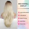 Honygebia Light Blonde Wig with Bangs - Ombre Platinum Blonde Wigs for White Women, Long Straight Wavy Synthetic Heat Resistant Hair, Natural Cute Wigs for Halloween/Christmas/Cosplay/Party view 4