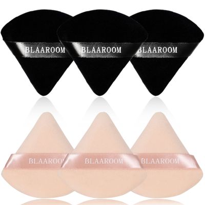 BLAAROOM 6 Pieces Powder Puff Face Makeup Velour Soft Triangle Powder Puffs - for Loose Powder Mineral Powder Body Powder Wet Dry Cosmetic Foundation Sponge Makeup Tool - Black & Nude