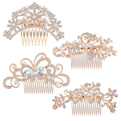 Uonlytech Hairpin Comb Rhinestone Bridal Side Combs Pearl Hair Pins Rhinestone and Pearls Design