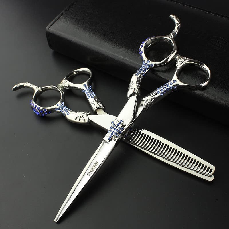 Hair Cutting Scissors, 6inch Professional Japan 440c Steel Upscale High Hardness Salon Styling Scissors Hairdresser Hairdressing Scissors Tool Set (Color : Sapphire set)