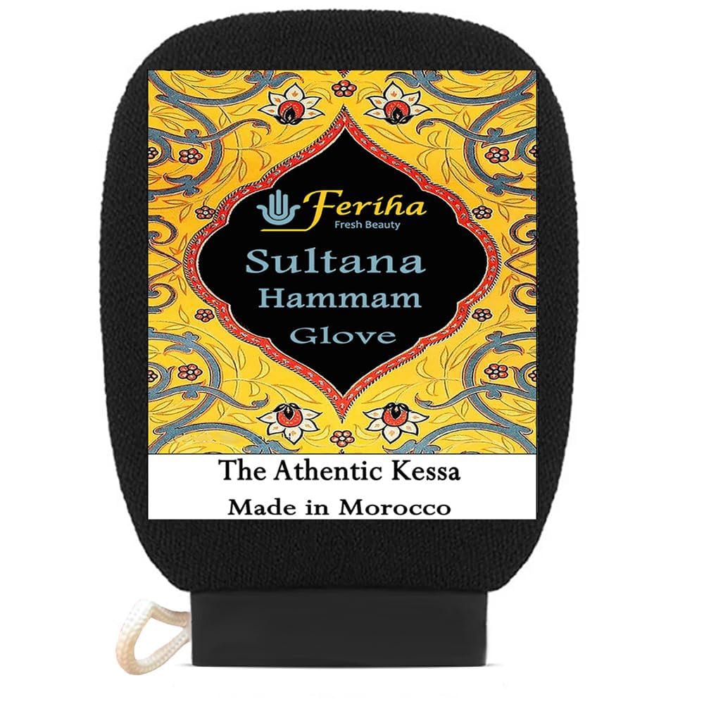 Sultana Original Kessa Exfoliating Glove  Moroccan Hammam Mitt for Deep Cleansing, Dead Skin & Keratosis Pilaris  Microdermabrasion Scrubber for Spray Tan Removal, Long-Lasting, Made in Morocco