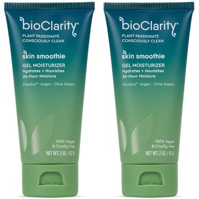 BioClarity Skin Smoothie Gel Moisturizer, 24-Hour Hydration for Normal & Oily Skin, Vegan Formula with Olive, Argan, Ceramide, 2 Fl Oz, Pack of 2