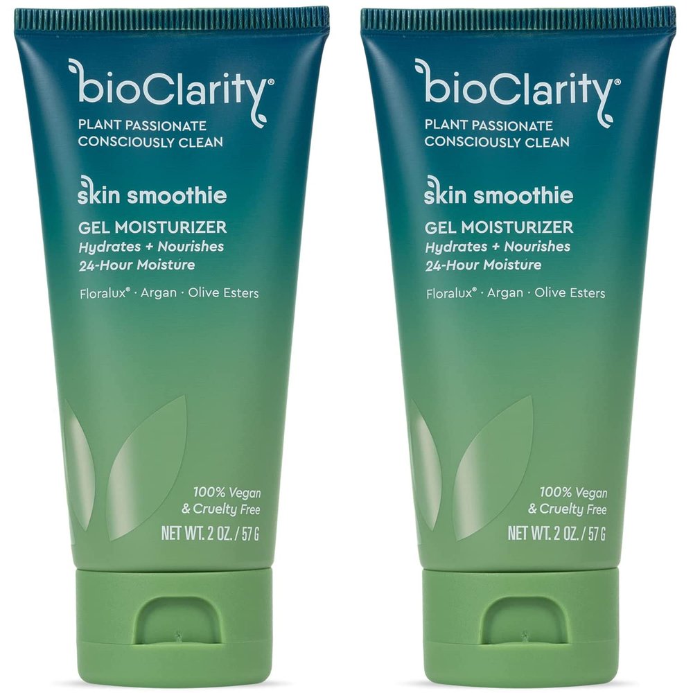 BioClarity Skin Smoothie Gel Moisturizer, 24-Hour Hydration for Normal & Oily Skin, Vegan Formula with Olive, Argan, Ceramide, 2 Fl Oz, Pack of 2