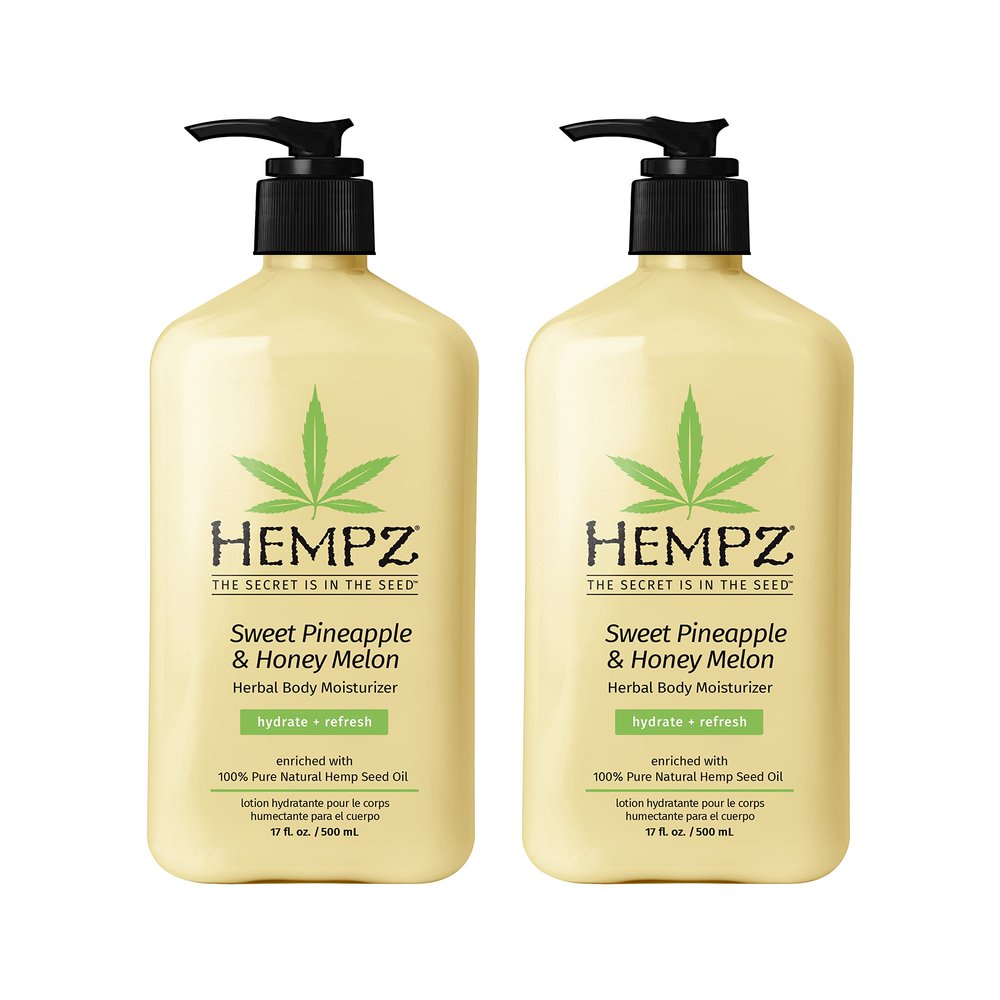 Hempz Body Lotion - Sweet Pineapple & Honey Melon Daily Moisturizing Cream, Shea Butter, Aloe, Orange Extract Body Moisturizer - Skin Care Products, Hemp Seed Oil - 17 fl oz, 2-Pack Bundle