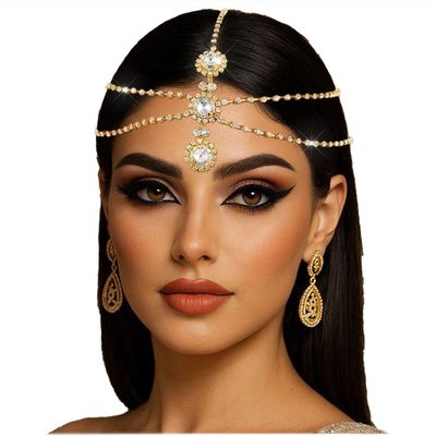 Aularso Layered Head Chain Rhinestone Head Jewelry Gold Wedding Headbands Chain Crystal Fprehead Headpieces for Women (Gold)