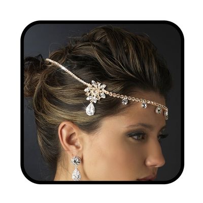 Aularso Rhinestone Head Chain Floral Hair Jewelry Gold Wedding Headpiece Crystal Bridal Halloween Headband for Women and Girls (Gold)