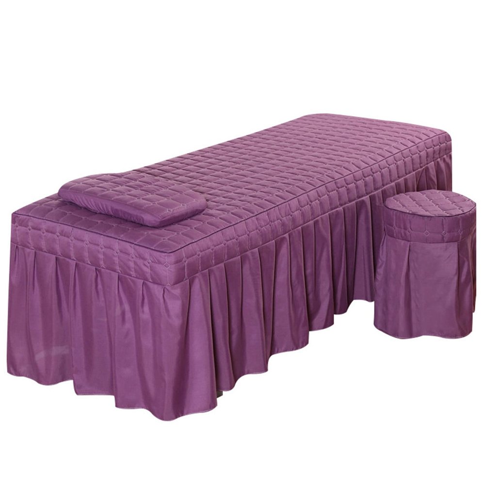 Massage Table Sheet Sets,Bed Skirt Valance Sheet with Face Breath,Solid Color Salon Spa Massage Bed Cover Pillow Case Stool Cover