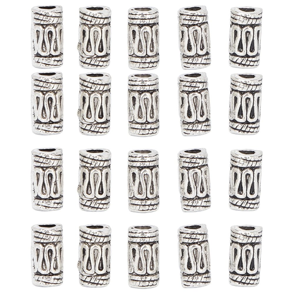 20 Pack DIY Beard Beads Vintage Alloy Braid Beads Tube Beads Jewelry Accessories for Hair Braid Bracelet Pendant Necklace