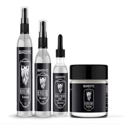 Beard Grooming Kit for Men, All-in-one Gift Sample Kit (Tester Pack - Beard Lotion, Oil, Mineral Drops & Beard Tonic Spray w/Clear Bag Case (BEARDSYYC)