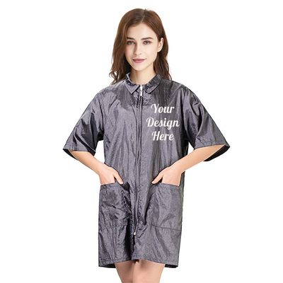 TopTie Custom Embroidery Nylon Salon Hairstylist Smock Barber Haircut Zipper Jacket, Dog Pet Grooming Work Shirt Uniform-Grey-L