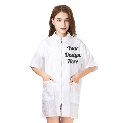 TopTie Custom Embroidery Nylon Salon Hairstylist Smock Barber Haircut Zipper Jacket, Dog Pet Grooming Work Shirt Uniform-White-M