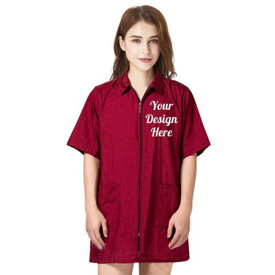 TopTie Custom Embroidery Nylon Salon Hairstylist Smock Barber Haircut Zipper Jacket, Dog Pet Grooming Work Shirt Uniform-Red-L
