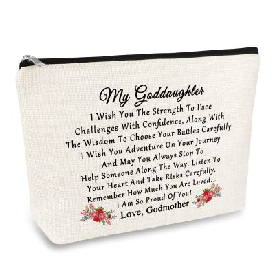 Goddaughter Gift from Godmother - Cosmetic Bag for Confirmation, Baptism, Christmas, Birthday, Graduation - Inspirational Christian Makeup Travel Pouch