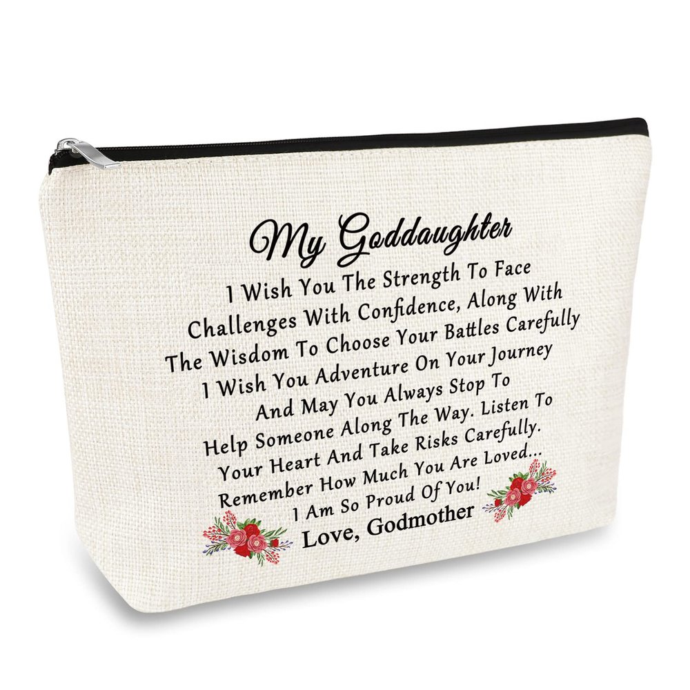 Goddaughter Gift from Godmother - Cosmetic Bag for Confirmation, Baptism, Christmas, Birthday, Graduation - Inspirational Christian Makeup Travel Pouch
