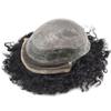 Afro Curl Toupee For Black Men African American Hair Pieces Man Weave Hair Units Kinky Curly Human Hair Replacement System Bleached Knots With Natural Hairline Afro toupee Unit (AFRO PU-B 8''*10'', 1B# OFF BLACK- 12MM wave) view 2