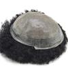 Afro Curl Toupee For Black Men African American Hair Pieces Man Weave Hair Units Kinky Curly Human Hair Replacement System Bleached Knots With Natural Hairline Afro toupee Unit (AFRO PU-F 8''*10'', 1# JET BLACK-12MM-WAVE) view 2