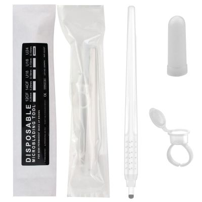 10pcs White Disposable Microblading Tool with U24 Nano Blade 0.15mm come with Ring for Hair strokes (U24-0.15mm)