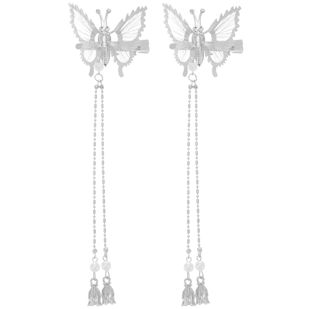 FRCOLOR 1pair Butterflies Tassel Hair Clips for Women Elegant Decorative Hairpins Comfortable Headdress for Parties Travel Daily Wear of Delicate Butterfly Hair Barrettes