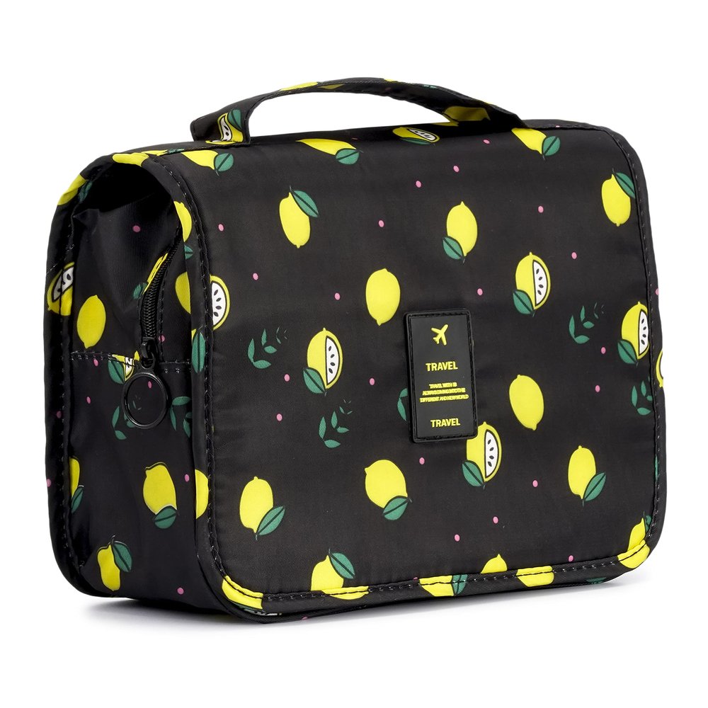 L&FY Multifunction Portable Travel Toiletry Bag Cosmetic Makeup Pouch Toiletry Case Wash Organizer (Black Lemon)