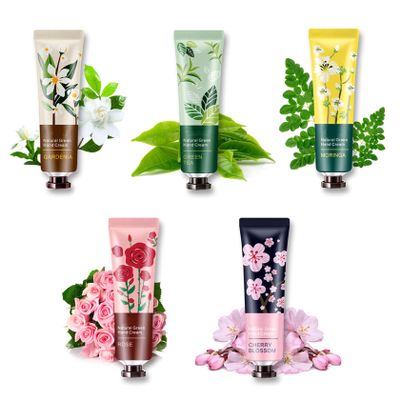 5 Pack Natural Botanical Fragrance Hand Cream Travel Gift Set for Chapped and Work Hands,Moisturizing Mini Hand Lotion Travel Size for Men and Women,with Natural Shea Butter and Aloe Vera - 30ml