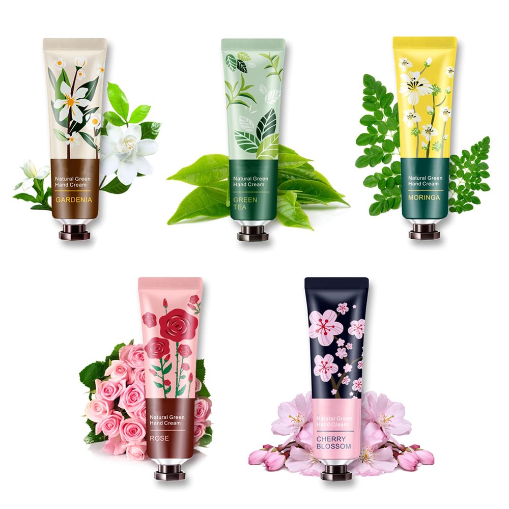 5 Pack Natural Botanical Fragrance Hand Cream Travel Gift Set for Chapped and Work Hands,Moisturizing Mini Hand Lotion Travel Size for Men and Women,with Natural Shea Butter and Aloe Vera - 30ml