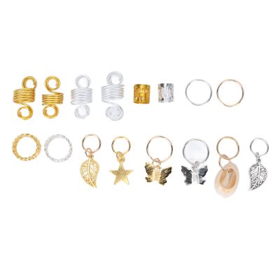 140pcs Hair Dreadlocks Jewelry, Stylish Gold and Silver in the Shape of Butterflies, Leaves and Stars, Fashionable Braid Accessories for Parties Weddings