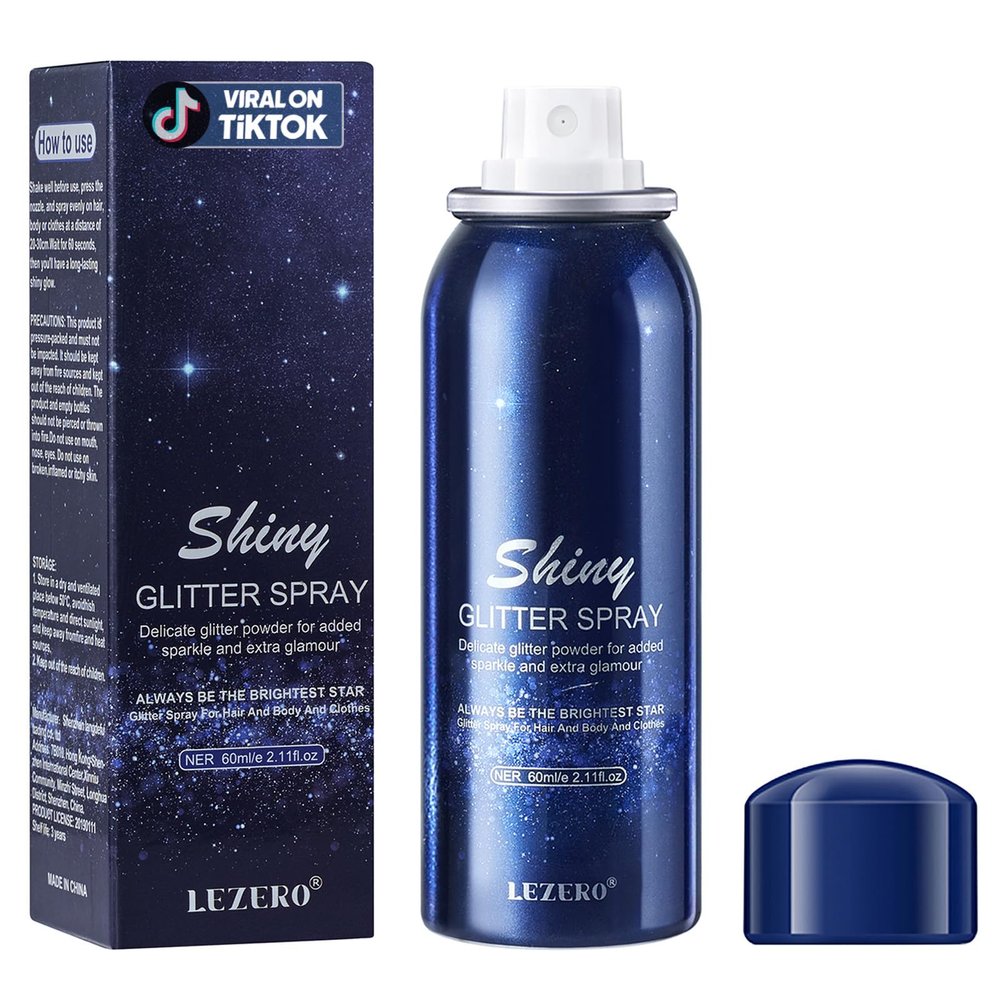 Lezero Body Glitter Spray, Temporary Shiny Hairspray for Face, Hair, Clothing, Long Lasting Quick-Drying Shimmer Mist for St. Patrick's Day, Music Festival Rave, Nightclub Party, Prom, 2oz