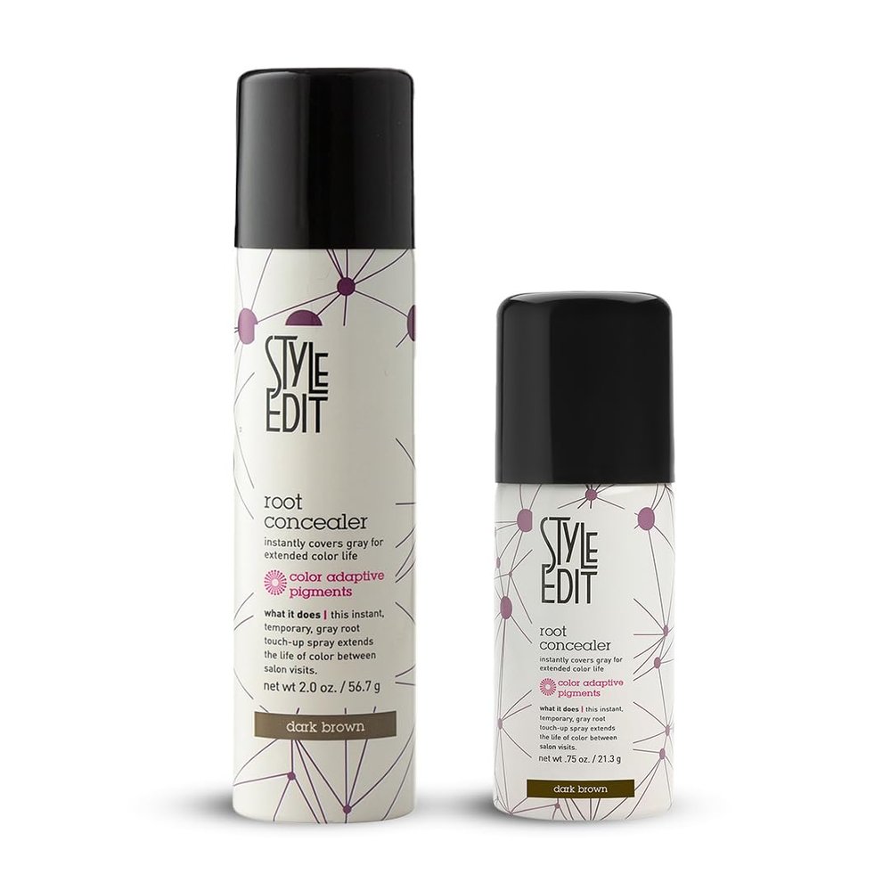 Style Edit Dark Brown Travel Size and Full Sized Root Concealer Duo to Cover Up Roots and Grays.