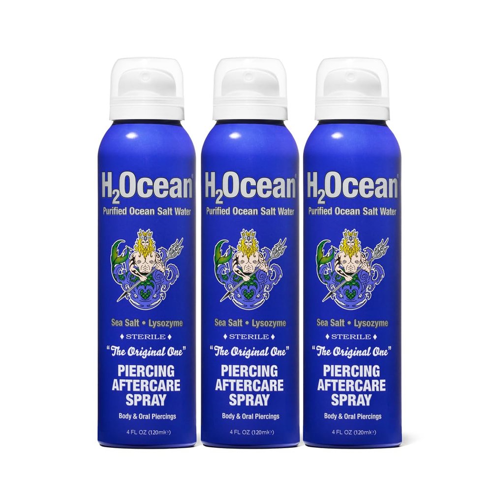 H2Ocean Piercing Aftercare Spray and Keloid Bump Removal Sea Salt Spray for Body and Facial Piercings Ear, Nose,Navel,Oral & Body Piercing Cleaner, Aftercare Solution for New Piercings4oz,Pack of 3