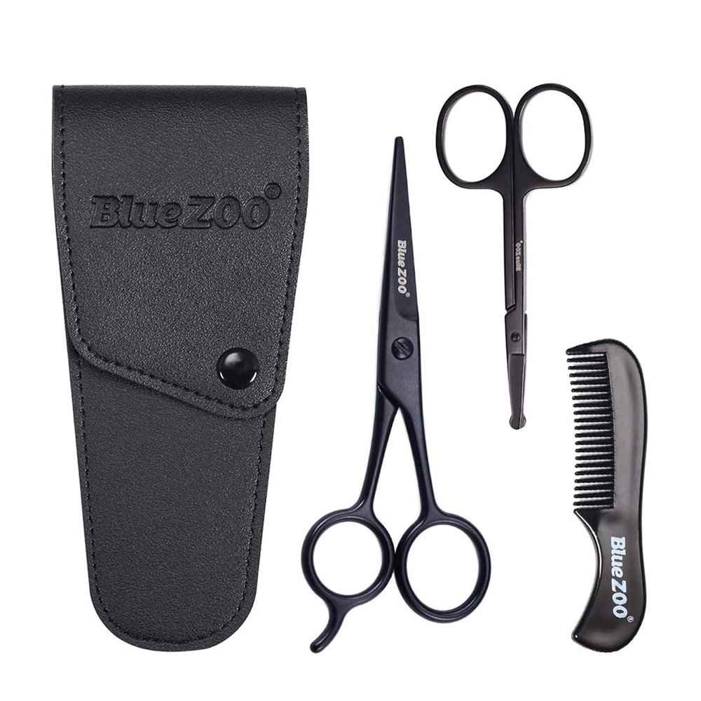 Dark Neck Remover Beard Mustache Scissors And Comb Set Kit For Men Care (3 Pieces Kit) Spa Tools