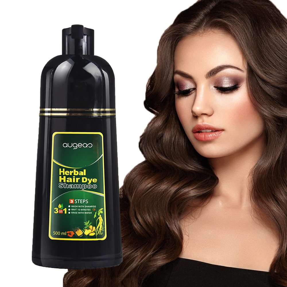 Ivnil Augeashair Dark Brown Hair Dye Shampoo for Gray Augeas Instant Color 3 in 1 Women and Men Augeo, Herbal Ingredients 100% Grey Coverage 500ML