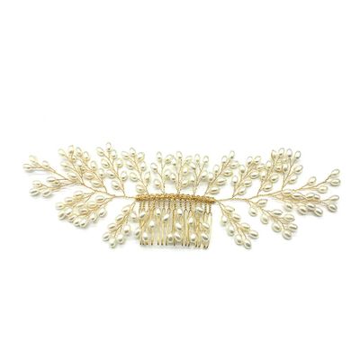 KALLORY Bridal Hair Comb Handmade Headdress for Women Elegant Wedding Hair Accessories Golden Wedding Comb Decorative Headpiece for Special Occasions and Events