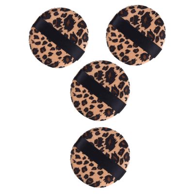 LALAFINA 4pcs Leopard Print Velour Puff Makeup Pads for Face Powder Loose Powder Puff for Women and Girls