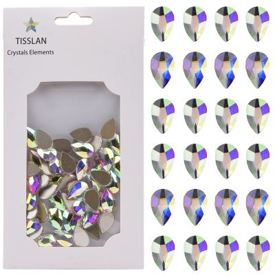 Tisslan 50pcs Flat Back Glass Big Nail Rhinestones Pear Shape Decoration Crystal Ab Stones DIY Craft Accessories Wholesale Nail Supplies for Nail Techs