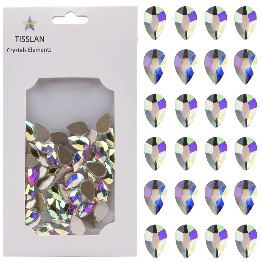 Tisslan 50pcs Flat Back Glass Big Nail Rhinestones Pear Shape Decoration Crystal Ab Stones DIY Craft Accessories Wholesale Nail Supplies for Nail Techs