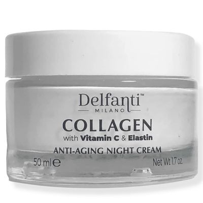 Delfanti-Milano  COLLAGEN with VITAMIN C & ELASTIN  Rejuvenating & Nourishing  Anti-Aging Night Cream  Face and Neck Moisturizer  Made in Italy