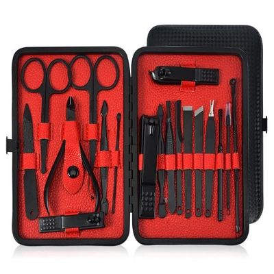 NP 18P (Black) Manicure Set, Manicure Set for Men and Women- Premium Stainless Steel, Tweezers Nose Nail Scissors Nail File Ear Pick Hair Scissors with Black Leather Travel Case Set