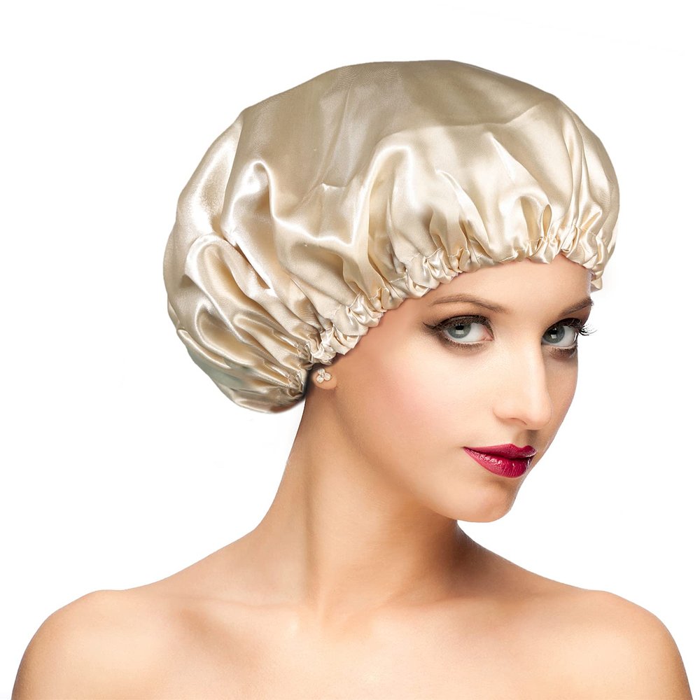 Shower Cap, Adjustable Shower Caps for Women, Extra Large Upgrade Double Waterproof Layers Hair Cap, Bath Caps Shower Hat Women Girls Adult Hair Protection Suitable for All Lengths and Thickness